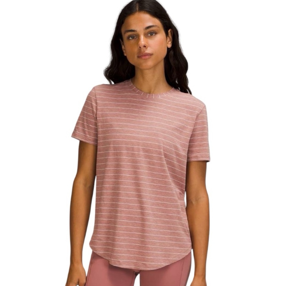 lululemon athletica Pink Striped Short Sleeve Tee